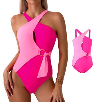 Family Matching Swimwear Fashion Print Beachwear Mother Daughter Swimsuits Father Son Swim Trunks Bathing Suit (Girl, Dark Pink C, 6-8 Years)