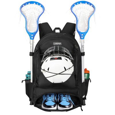 LARIPOP Lacrosse Bag Durable Equipment Backpack with 2 Stick Holders, Dedicated Helmet Compartment for Field Hockey, Youth & Adult Players