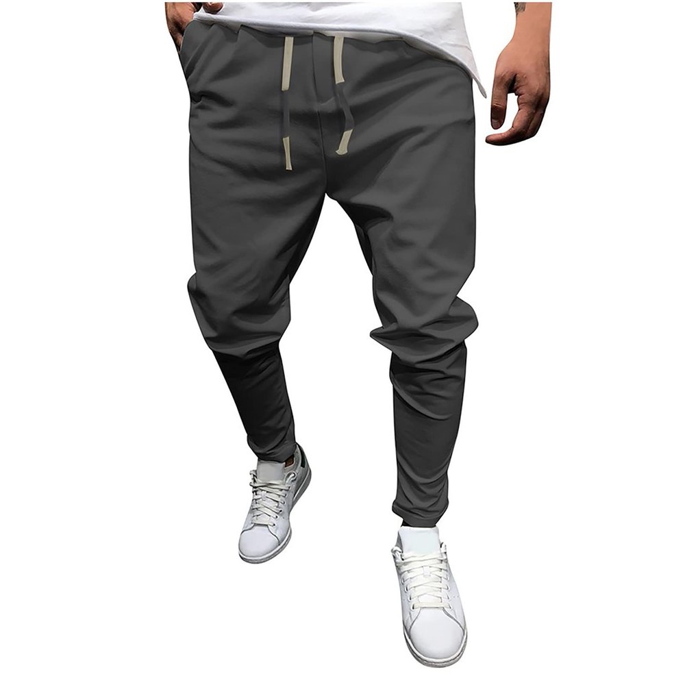 Ctreela Summer Lightweight Jogger Casual Pants for Men Big & Tall Drawstring Slim Fit Sweatpants Solid Workout Running Pants Dark Gray