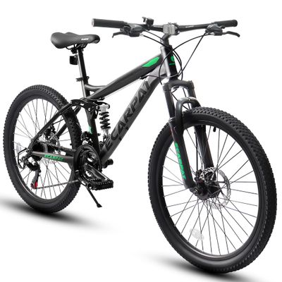 Ecarpat 26 inch Full Suspension Mountain Bike, 21-Speed Mountain Bicycle with Dual Disc Brakes, Steel Frame MTB Bike for Adult Mens Outdoor, Gray