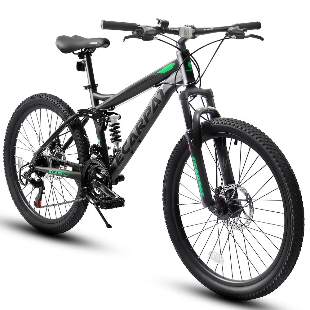 Ecarpat 26 inch Full Suspension Mountain Bike, 21-Speed Mountain Bicycle with Dual Disc Brakes, Steel Frame MTB Bike for Adult Mens Outdoor, Gray