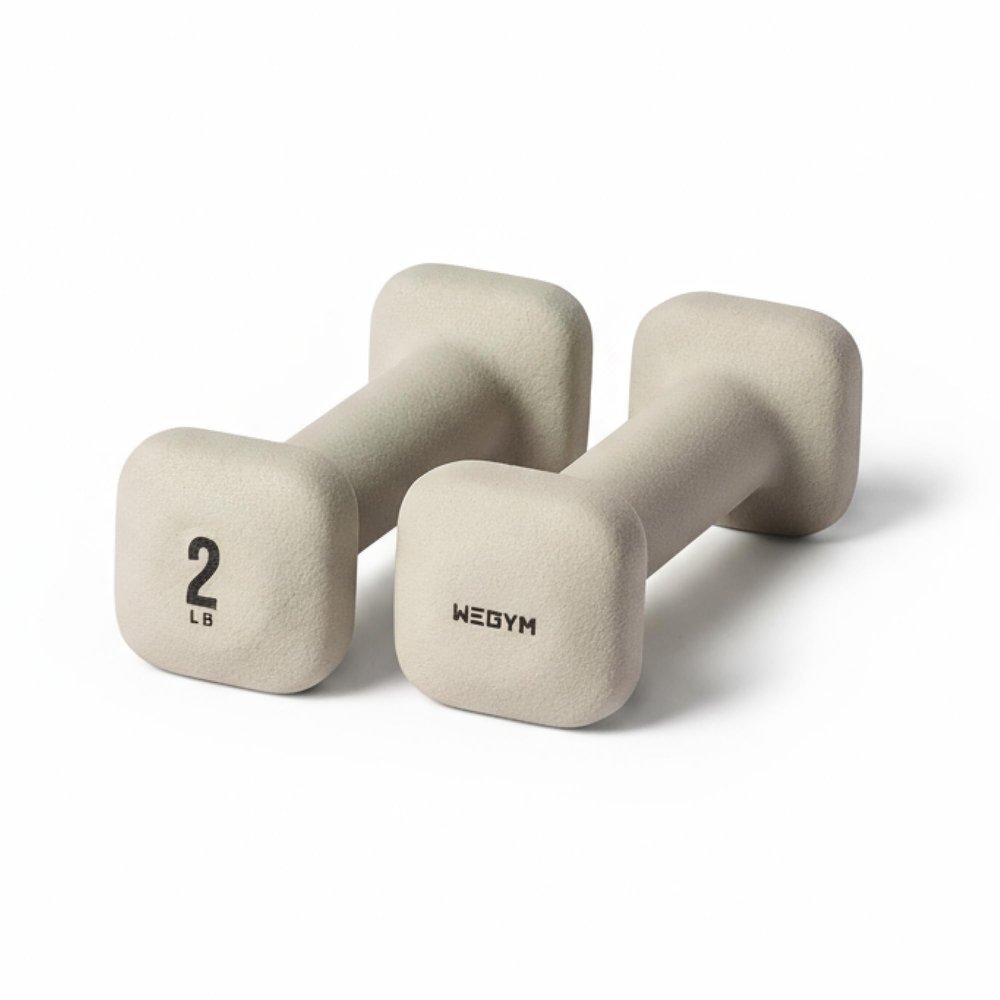 WeGym SafeGrip Square Dumbbells with Anti Slip Handles, Aesthetic Free Weights for Home Workouts, Stable Design Prevents Rolling during Floor Exercises (2LB, Pair Sandstone)