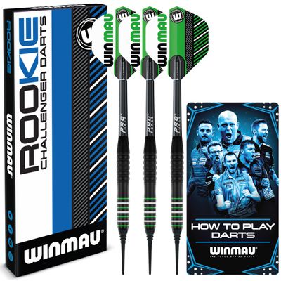 Winmau Rookie Green Brass Softip 18g Darts Set with Flights, Shafts (Stems) and Exclusive Darts Booklet