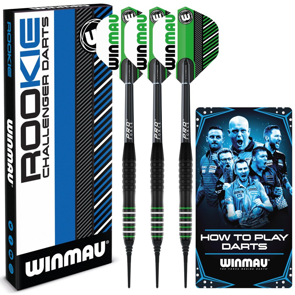 Winmau Rookie Green Brass Softip 18g Darts Set with Flights, Shafts (Stems) and Exclusive Darts Booklet