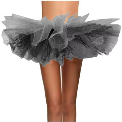 WDPL Women's Mini Ballet Halloween Tutu Costume Tulle Skirt Silver Black X-Large