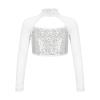 FEESHOW Girls Sequins Long Sleeve Metallic Dance Crop Tops Kids Tank Tops for Hip Hop Jazz Gymnastics Ballet Dance White A 6 Years view 1