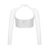 FEESHOW Girls Sequins Long Sleeve Metallic Dance Crop Tops Kids Tank Tops for Hip Hop Jazz Gymnastics Ballet Dance White A 6 Years view 2