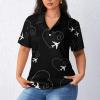Airplane Heart Women's Polo Shirts Short Sleeve T-Shirt Button Down Golf Shirt Casual Tee Tops 3XL view 2