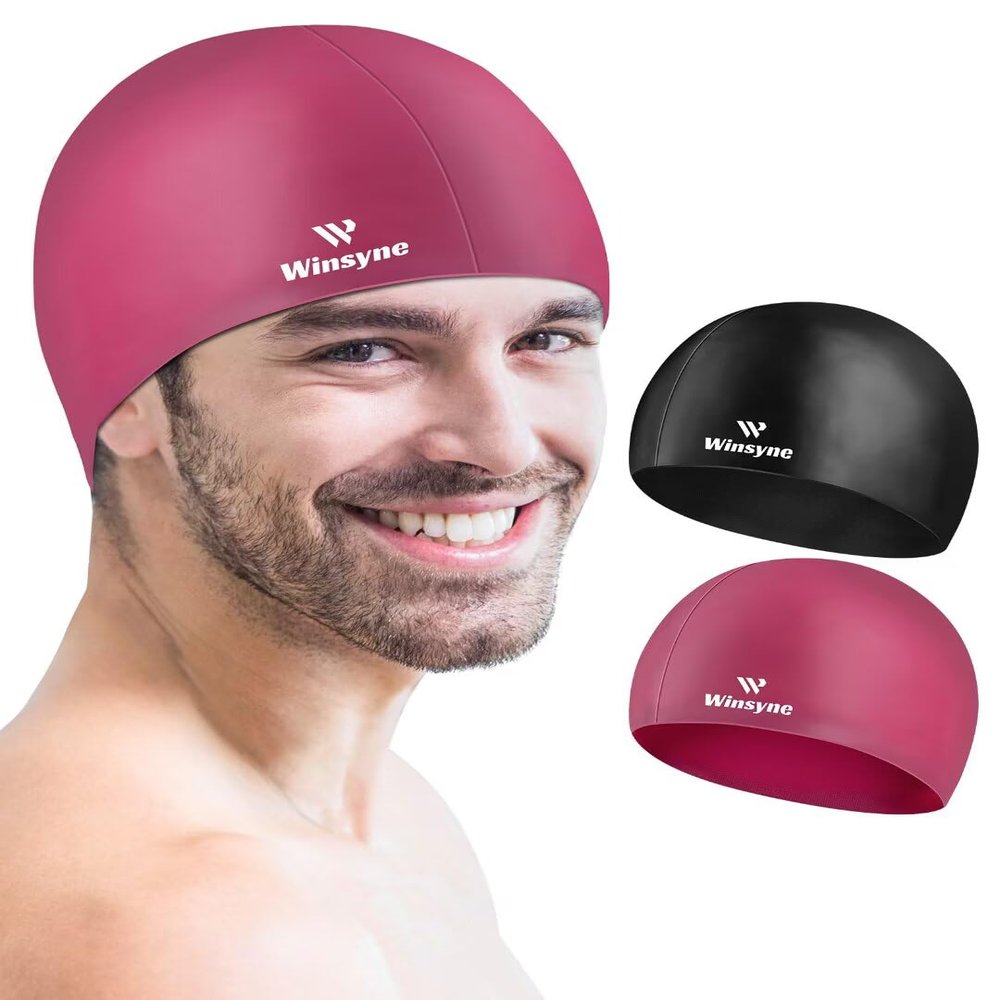 2 Pack Silicone Swim Cap for Men Women, Unisex Adult Swimming Caps for Short/Long Hair to Keep Hair Dry, Waterproof Bathing Caps for Swimming