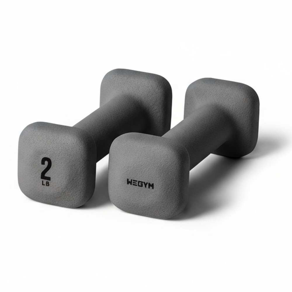 WeGym SafeGrip Square Dumbbells with Anti Slip Handles, Aesthetic Free Weights for Home Workouts, Stable Design Prevents Rolling during Floor Exercises (2LB, Pair Slate)