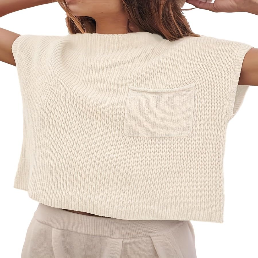 RanRui winter Fall women's knit sleeveless Shoulder Pads Crop Top turtleneck fashion casual shoulder pad sweater Top Turtleneck Knitted Sleeveless Crop Top Loose Sweater Vest (1824001 Milky,X)