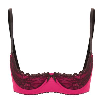 Linjinx Women's 1/2 Cup Shelf Bra Brassiere Tops Underwire Push Up Lace Trim Sponge Bras Bandeau Hot Pink Small