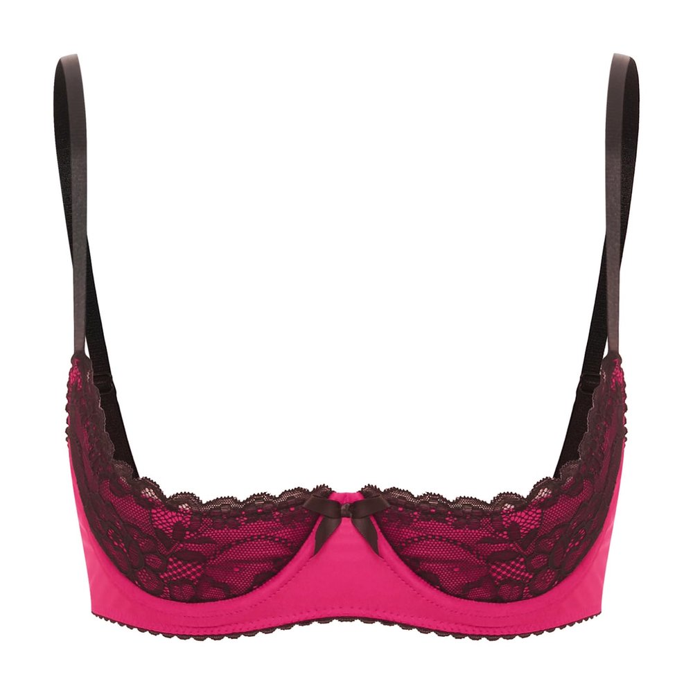 Linjinx Women's 1/2 Cup Shelf Bra Brassiere Tops Underwire Push Up Lace Trim Sponge Bras Bandeau Hot Pink Small