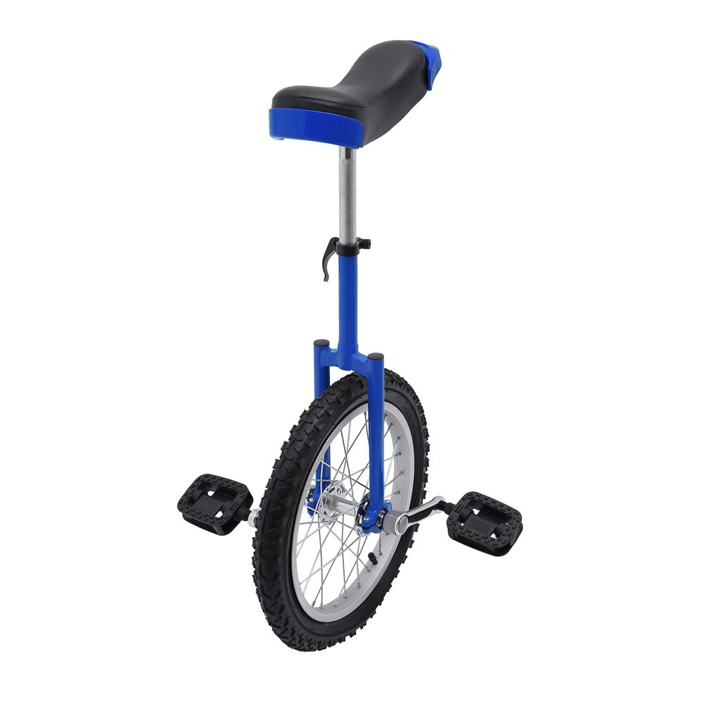 16" Outdoor Wheel Unicycle, Height Adjustable Steel Frame Leakproof Tire Wheel Cycling Exercise Bicycle for Office Workers, Students, Cycling Enthusiasts (Blue)