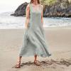 NineFit Basics Maxi Dress for Women,2024 Spring Summer Trendy Crewneck Sleeveless Cotton Linen Dress,Casual Loose Plain Sundress,Flowy Ruched Boho Dress Plus Size Beach Dress with Pockets(D-Light Gray,5XL) view 3