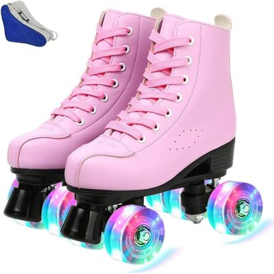 jessie Roller Skates Premium PU Leather Roller Skates for Women Classic Four-Wheel Outdoor and Indoor for Adults Women (Flash Wheel,Youth 2)