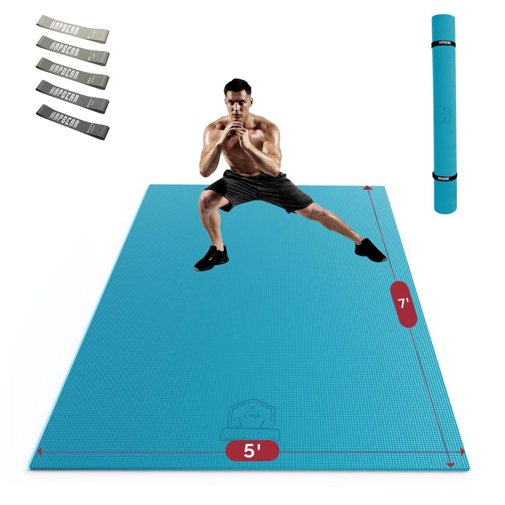 HAPBEAR Extra Large Exercise Mat-7'x5'x8mm(1/3 inch), Non-Slip, Ultra Durable, Thick Workout Mats for Home Gym Flooring Cardio, Yoga Mats for Fitness, High-Density Exercise Mat, Shoes-Friendly