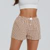Women's Elastic Waisted Plaid Shorts Lounge Print Pajama Shorts Layered Pleated Bloomers Ruffled Y2K Cute Pettipants (Yellow A, XL) view 2