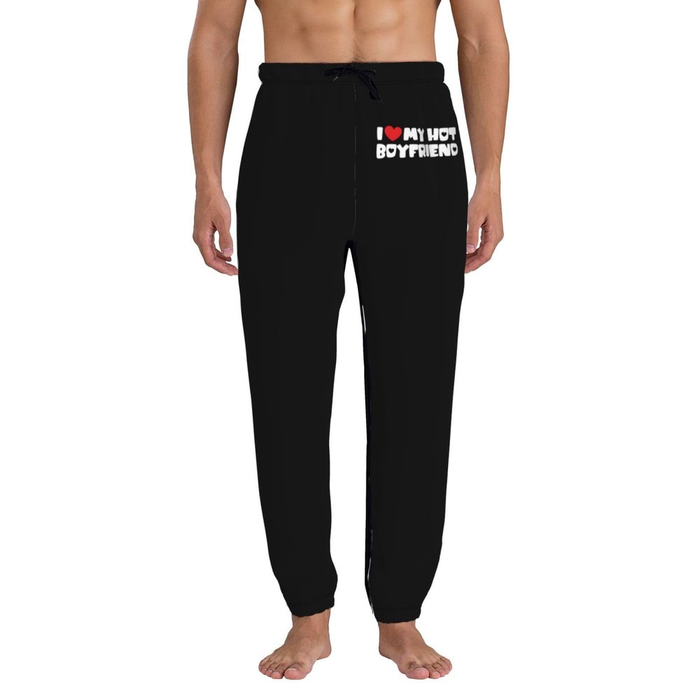 I Love My Hot Boyfriend Sweatpants Man's Baggy Pants Fashion Soft Pants White
