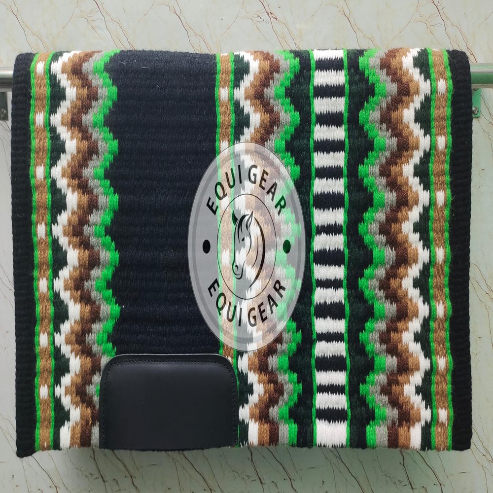 EQUIGEAR Western Ranch Horse Saddle Blanket New Zealand Wool Western Design Handmade Saddle Blanket Top Wool Pad Sensor Flex (Customization Available) ZB-062 (34" x 32")