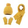 Womens Winter Beanie Hat Long Scarf Touchscreen Gloves Set Warm Knit Beanie Cap with Pompom (D1-Yellow, One Size) view 1