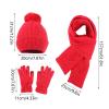 Womens Winter Beanie Hat Long Scarf Touchscreen Gloves Set Warm Knit Beanie Cap with Pompom (D1-Yellow, One Size) view 3