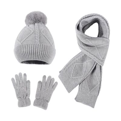 Womens Winter Knit Warm Hat Beanie Long Scarf Touchscreen Gloves Set Caps Neck Scarves Gift Set for (D1-Grey, One Size)