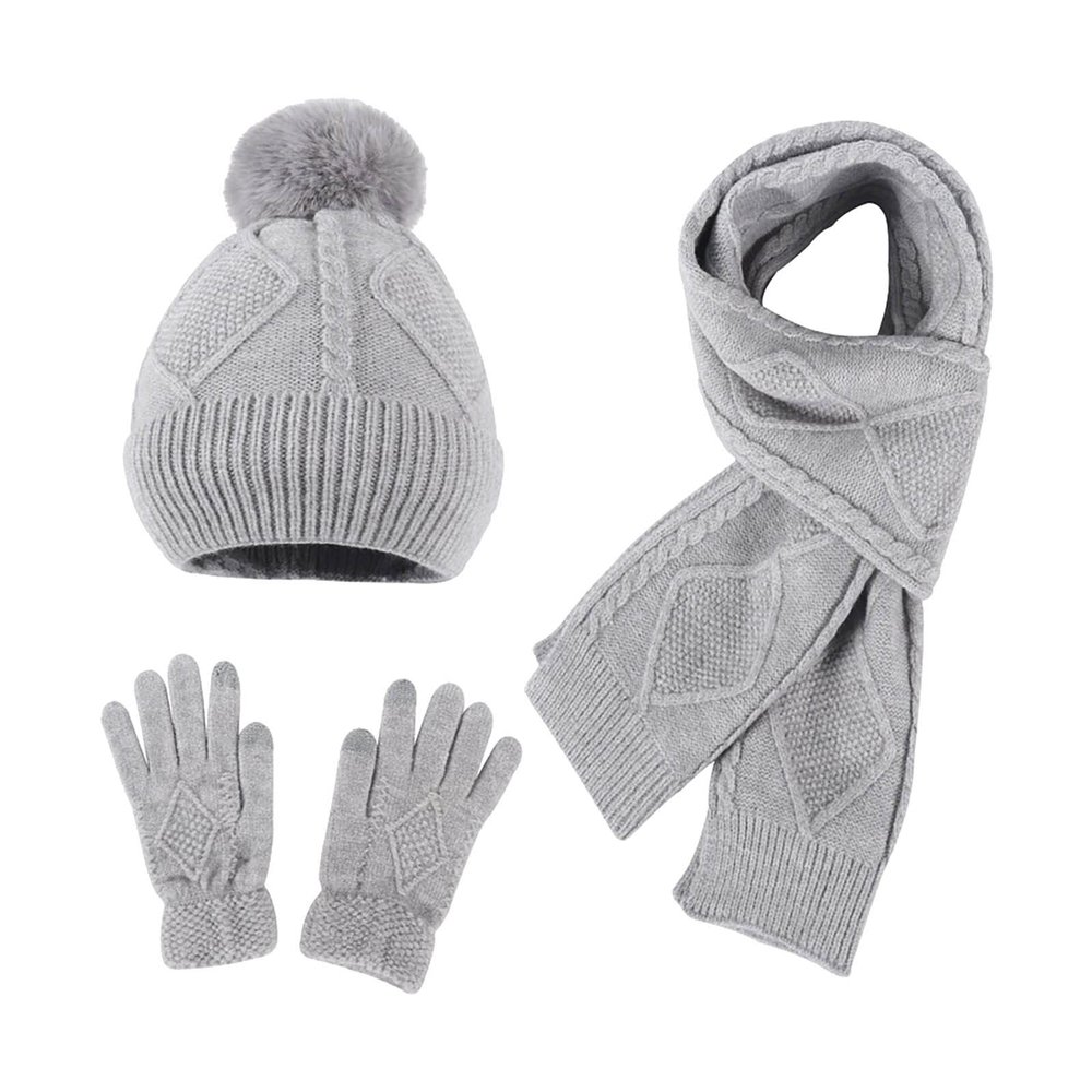 Womens Winter Knit Warm Hat Beanie Long Scarf Touchscreen Gloves Set Caps Neck Scarves Gift Set for (D1-Grey, One Size)