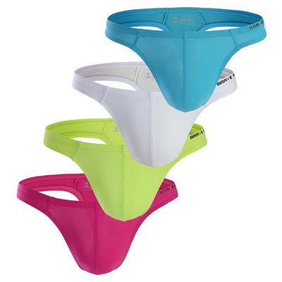 YUYUPREF Mens Underwear Thong G-String Athletic Sports G-Thongs Low Rise T-back For Men (US, Alpha, Small, Regular, Regular, Solid color 4 pieces B)