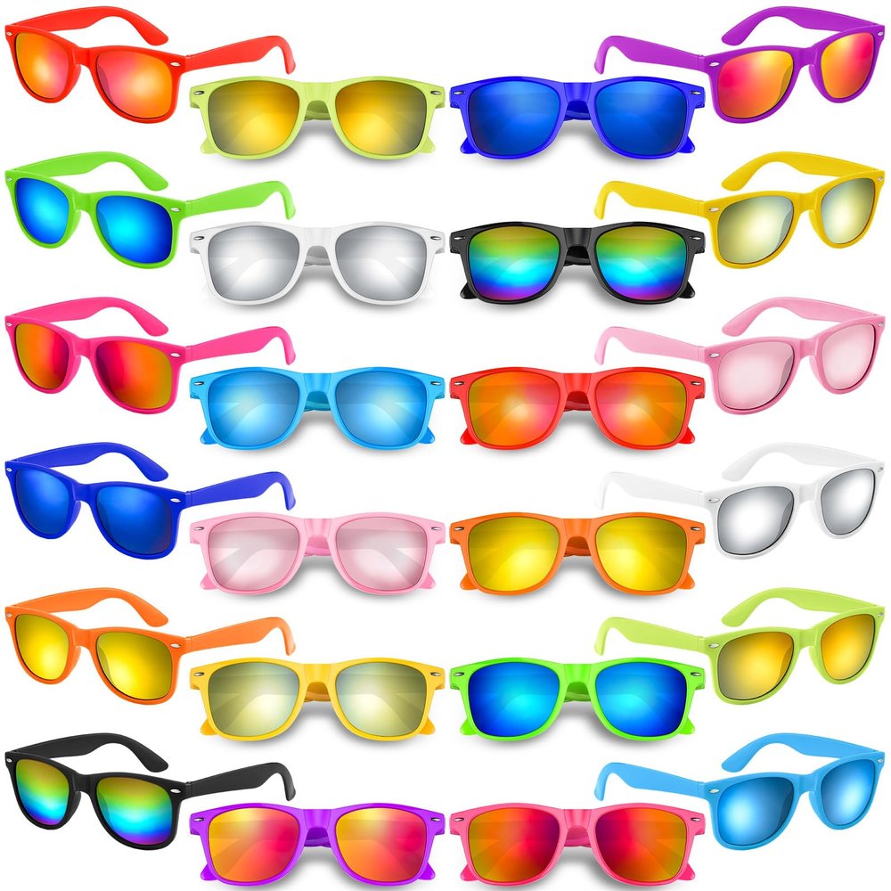 Bouiexye 12 Pack Neon Sunglasses with Colorful Lenses in Bulk for Birthday Beach Pool Party Supplies, 12 Bright Colors