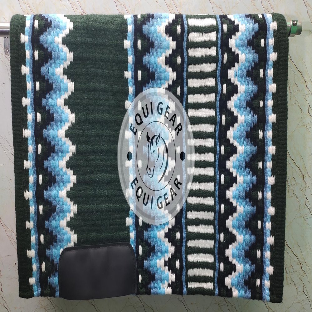 EQUIGEAR Western Ranch Horse Saddle Blanket New Zealand Wool Western Design Handmade Saddle Blanket Top Wool Pad Sensor Flex (Customization Available) ZB-070 (34" x 42")