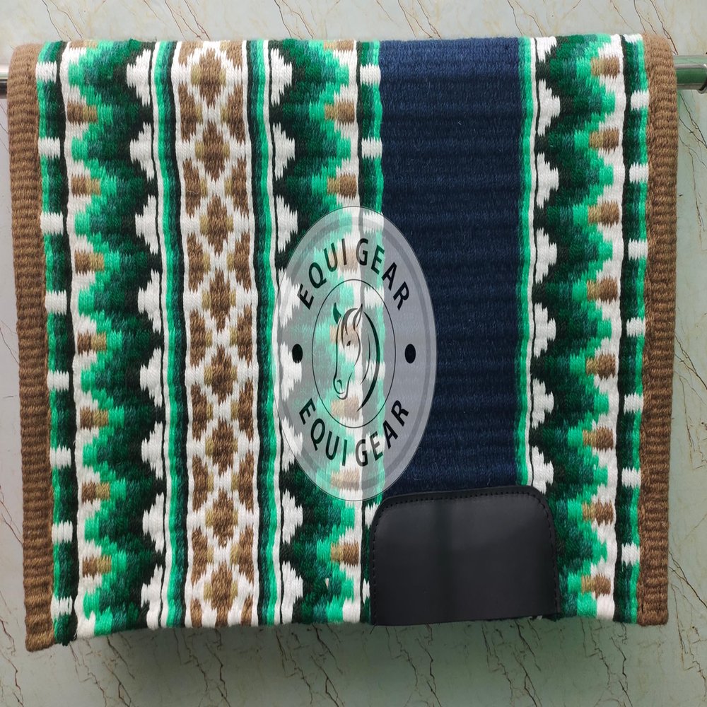 EQUIGEAR Western Ranch Horse Saddle Blanket New Zealand Wool Western Design Handmade Saddle Blanket Top Wool Pad Sensor Flex (Customization Available) ZB-075 (34" x 34")