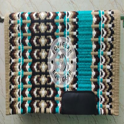 EQUIGEAR Western Ranch Horse Saddle Blanket New Zealand Wool Western Design Handmade Saddle Blanket Top Wool Pad Sensor Flex (Customization Available) ZB-077 (34" x 32")