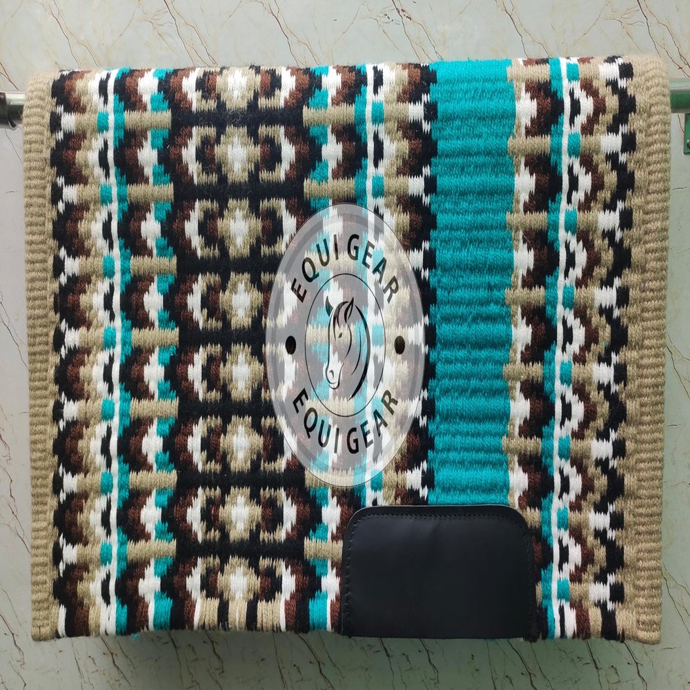 EQUIGEAR Western Ranch Horse Saddle Blanket New Zealand Wool Western Design Handmade Saddle Blanket Top Wool Pad Sensor Flex (Customization Available) ZB-077 (34" x 32")