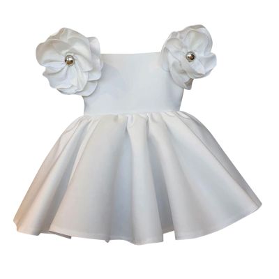MESSIYO Kids Toddler Infant Baby Girls Birthday Dress Solid Flower Princess Pageant Dress Party Prom Easter (White, 2-3 Years)