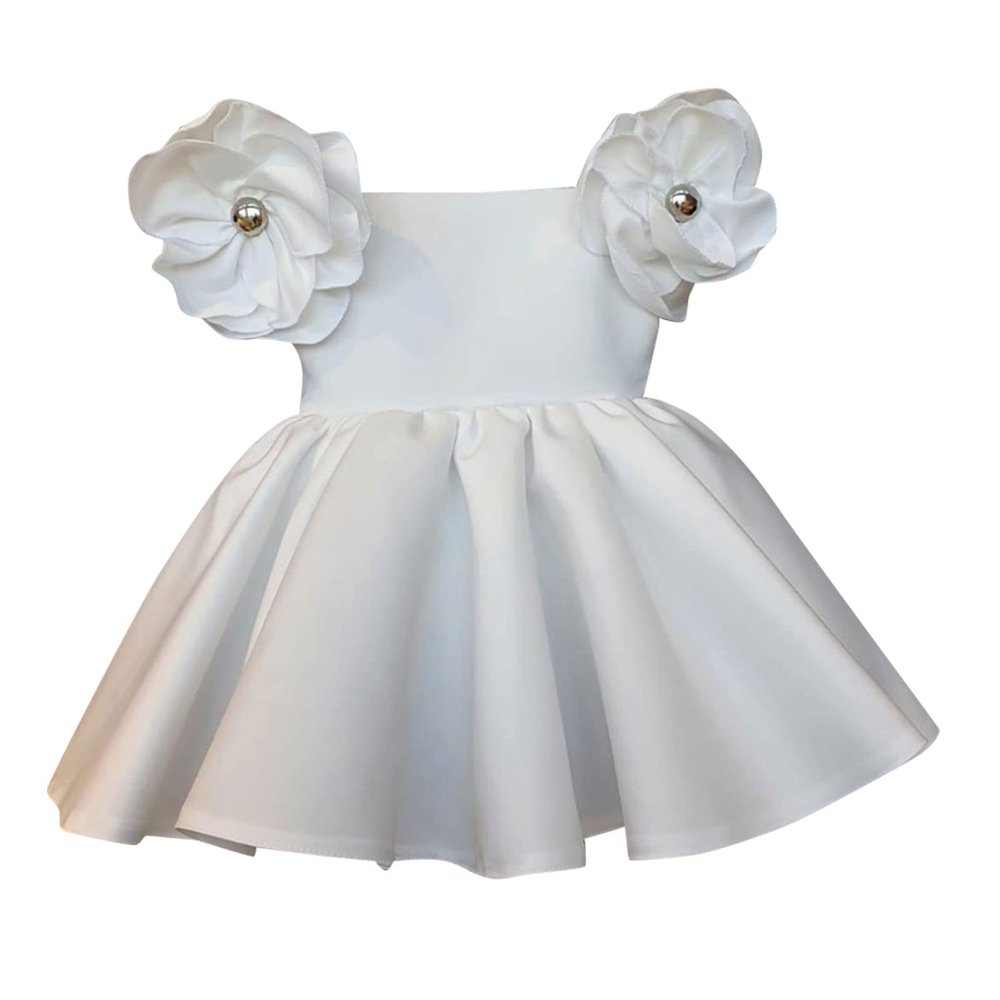 MESSIYO Kids Toddler Infant Baby Girls Birthday Dress Solid Flower Princess Pageant Dress Party Prom Easter (White, 2-3 Years)