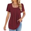 2024 Amazon Cross-Border Spring and Summer New Square Neck Flared Sleeves Pleated Short-Sleeved Loose T-Shirt Women (US, Alpha, X-Large, Regular, Regular, Skin Pink) view 3