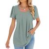 2024 Amazon Cross-Border Spring and Summer New Square Neck Flared Sleeves Pleated Short-Sleeved Loose T-Shirt Women (US, Alpha, X-Large, Regular, Regular, Skin Pink) view 4