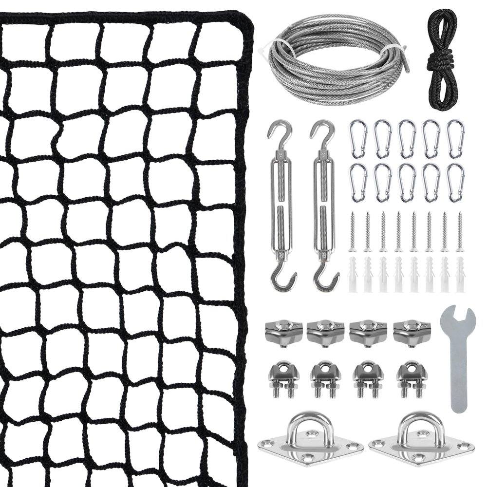 10x15ft Golf Net with Stainless Steel Wire Hanging Kit, Easy Installation Golf Practice Net with Durable Cable System for Golf,Baseball, Hockey,Soccer,Sports Net Kit for for Indoor & Outdoor Use