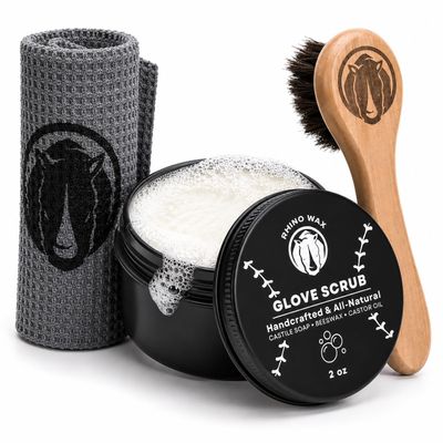 Rhino Wax Baseball Glove Scrub Kit for Deep Cleaning with Brush & Cloth