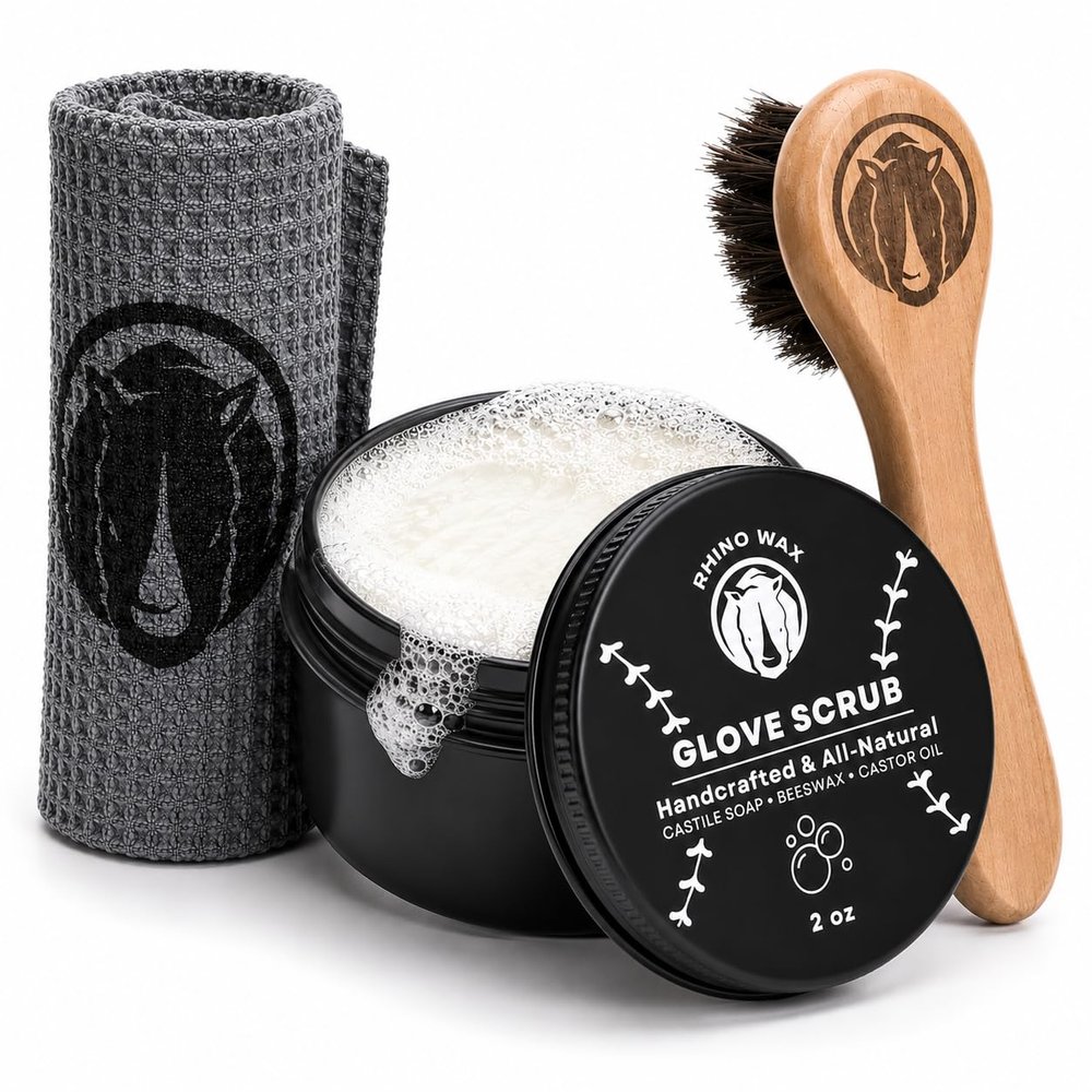Rhino Wax Baseball Glove Scrub Kit for Deep Cleaning with Brush & Cloth