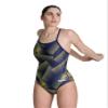 ARENA Women's Swimsuit Halftone Team Print MaxLife Sports Suit Light Drop Back One Piece Bathing Suit Competition Training Racing Swimwear, Navy/Team Navy Yellow, US Size 32 view 1