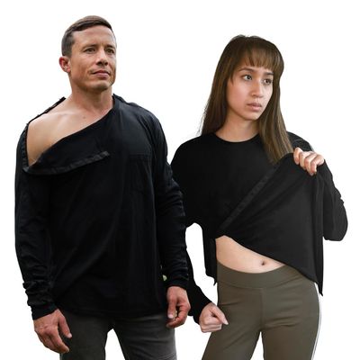 Post Shoulder Surgery Shirts for Women/Men Full Open Snap Design Recovery Clothing for Broken Arm Rotator Cuff | Unisex Fit - Long Sleeve (US, Alpha, Large, Regular, Regular, Black)