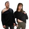 Post Shoulder Surgery Shirts for Women/Men Full Open Snap Design Recovery Clothing for Broken Arm Rotator Cuff | Unisex Fit - Long Sleeve (US, Alpha, Large, Regular, Regular, Black)