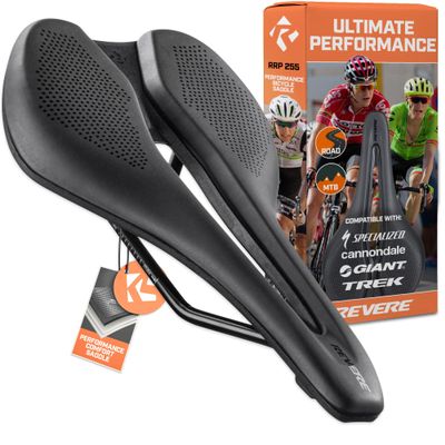 Revere Performance Bike Saddle  Ergonomic Bicycle Seat with Pressure-Relief Center Channel, Multi-Stage Comfort Foam, Low-Profile Design for Road, Gravel, Mountain & Touring Bikes (255 x 143mm)