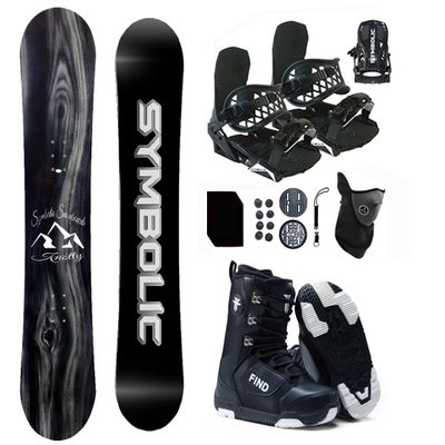 Symbolic Knotty Snowboard , Bindings, & Find Boots Complete Package Gaiter Mask ,Leash, Stomp Pad (Men 8.5 FIND BLK Boot & Binding, 160 cm Wide)