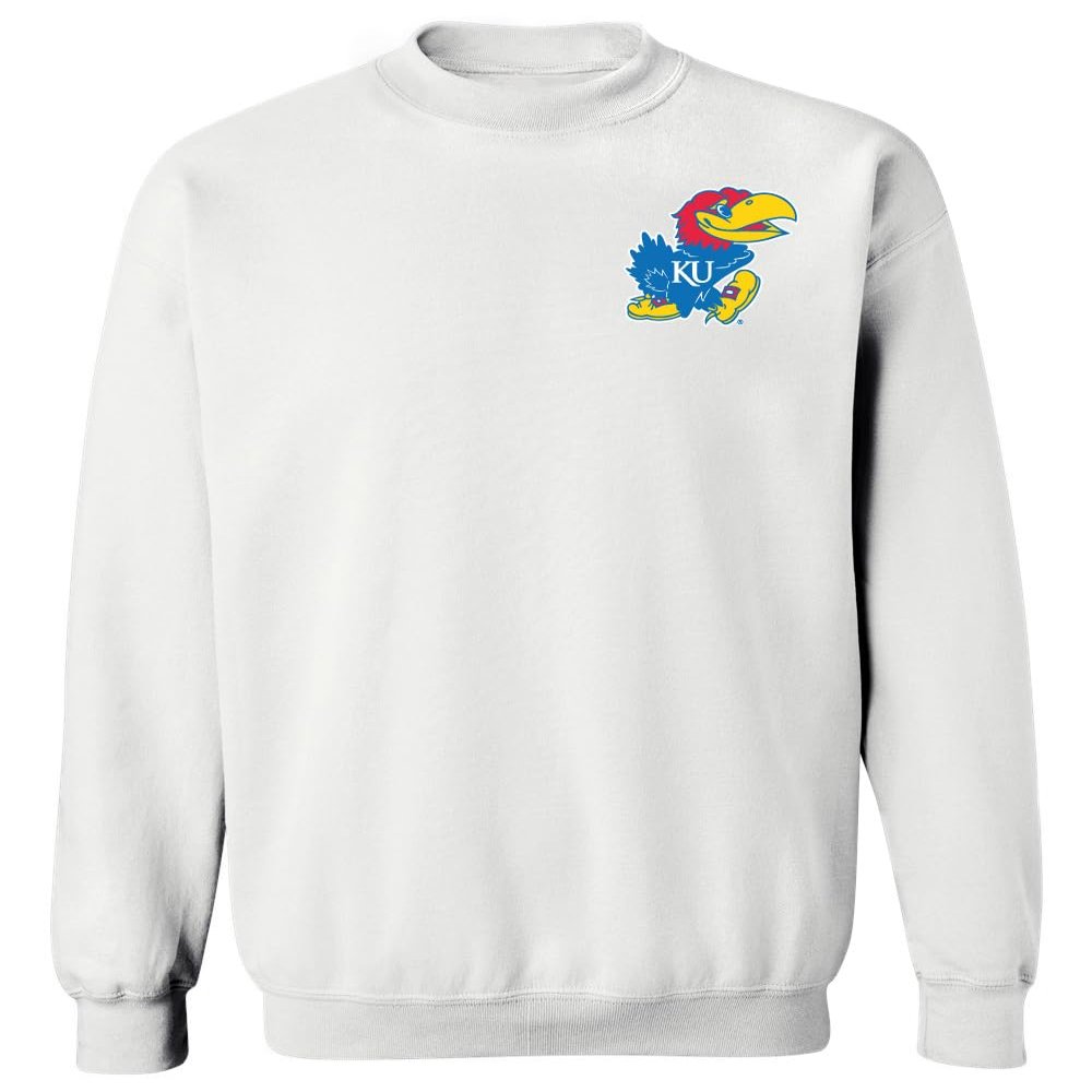 CornBorn Kansas Jayhawks Apparel Men Sweatshirt - Crewneck Kansas Primary Logo - White - XL