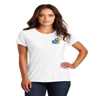 CornBorn University of Kansas Tee Shirt - Women's Premium Tri-Blend Kansas Primary Logo - White - Small