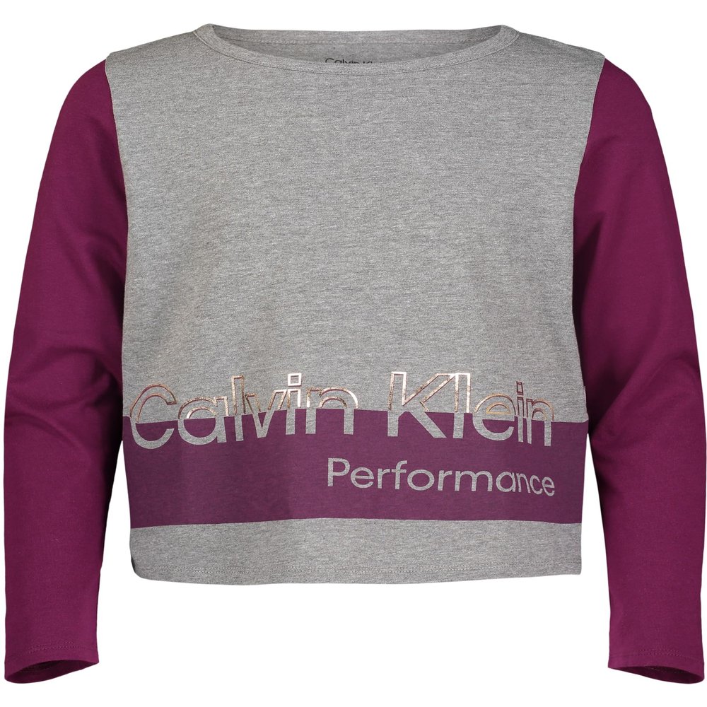 Calvin Klein Girls' Performance Long Sleeve Sport T-Shirt, Grey Barred, 8-10