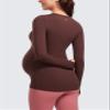 CRZ YOGA Butterluxe Maternity Crewneck Long Sleeve Shirts - Athletic Yoga Casual Pregnancy Womens Tee Tops Basic Layer Soft Taupe Medium view 2
